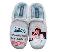 Aladinas - Zapatillas Casa/Hogar con diseño de Chica dormida y mensaje divertido para Mujer, color Gris y Azul Celeste Lona Mujer color: GRIS talla: 40