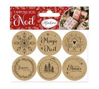 Aladine 01909-6 sellos redondos de madera "Magia de Navidad" - Ocio creativo - Feliz Año Nuevo, Feliz Navidad