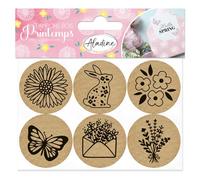 Aladine 01911 - 6 sellos redondos de madera «Primavera» - Ocio creativo, Feliz Año Nuevo, Feliz Navidad
