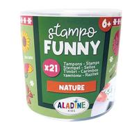 Aladine 85182 sellos naturales con tinta negra - Sellos infantiles de 6 años y + - Stampo Funny - Tinta lavable - Actividad manual de dibujo - Flores, animales, gato, conejo - Regalo para niño niña