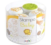 Aladine 3803 - 4 sellos de animales de la sabana con tinta, Stampo Baby, actividad manual para niños, 2 años, tinta lavable, fácil de manejar, regalo creativo, a partir de 18 meses,