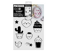 Aladine 81290 - Stencil Kawai 20 x 30 cm, diseño de gato, magdalenas, burbujas de té, fresa, estrellas, corazón, para pintura, Airbrush, scrapbooking