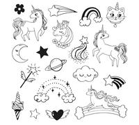 Aladine 85180 - Sellos Unicornio con tinta negra - Sellos infantiles de 6 años y + - Stampo Funny - Tinta lavable - Actividad manual de dibujo - Caballo, arco iel, estrellas - Idea de regalo para niña