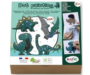 Aladine 85479 - Kit de pintura de puntos para niños, a partir de 6 años, caja de ocio creativo, diseño de dinosaurio, para niño y niña, idea de regalo de cumpleaños, Navidad