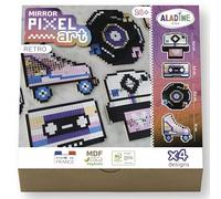 Aladine 85612 - Kit de Pixel Art Retro - Roller, CD, cámara, K7-4 formas de madera + azulejos adhesivos
