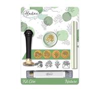 Aladine - Kit de cera para ocultar Nature - Scrapbooking y tarjetas creativas - Cera + Mango + Tapa de tinta de acabado + 4 sellos temáticos de latón