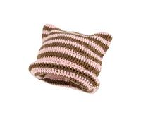 Alafime Fairy Grunge Beanie Y2K Cat in The Hat - Gorro holgado de ganchillo a rayas para invierno, cálido, accesorios para la cabeza, Rosado, M
