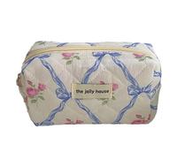 Alafime Y2K Indie Cutecore - Bolsa organizadora acolchada con estampado de lazo floral para mujer, Azul, S