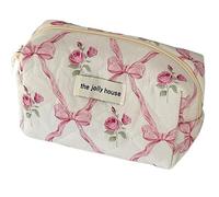 Alafime Y2K Indie Cutecore - Bolsa organizadora acolchada con estampado de lazo floral para mujer, Rosado, S