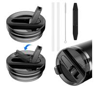 ALAFLY [2 Pack Tapa de Repuesto para Stanley Cup 40 oz con Accesorios de limpieza & Pajita Plegable, Solapa Reutilizable a Prueba de Fugas, Negro