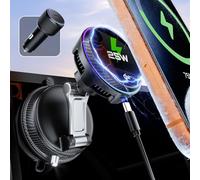 ALAFLY Qi2.2 25W Cargador Compatible con MagSafe para Coche, Soporte de Carga Inalámbrica Rápida con Iman Magnético para iPhone 17/16/15 Pro Max, Holder Móvil para Teléfono Auto incluido 45w Adaptador