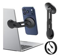 ALAFLY Soporte Magnético para Teléfono y Portátil con Carga Inalámbrica 15W, Compatible con MagSafe, Ajustable 180° y Plegable 110°, para Ordenador, Monitor, Tesla y Smartphones, Negro
