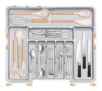 ALAIFU Organizador cubiertos cubertero organizador cajones cocina, antideslizante y resistente al agua sin BPA 9 compartimentos, gran capacidad, extensible 33-36.8 hasta 48.2-55.8 cm ahorro de espacio