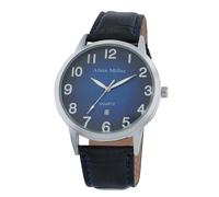 Alain Miller - Reloj analógico para hombre, color azul y negro, fecha, imitación de piel, cuarzo, azul