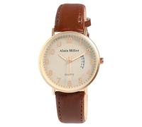Alain Miller - Reloj analógico para hombre, color beige, marrón, oro rosa, fecha, imitación de piel, cuarzo, marrón