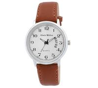 Alain Miller - Reloj analógico para hombre, color blanco, marrón, fecha, imitación de piel, cuarzo, marrón