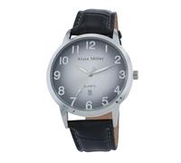 Alain Miller - Reloj analógico para hombre, color gris, negro, fecha, imitación de piel, cuarzo, gris
