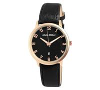Alain Miller - Reloj analógico para hombre, color negro, oro rosa, fecha, imitación de piel, cuarzo, Negro