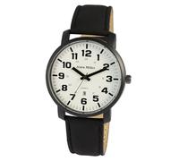 Alain Miller - Reloj analógico para hombre, color negro y azul oscuro, con fecha, imitación de piel, cuarzo, azul