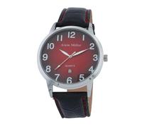 Alain Miller - Reloj analógico para hombre, color rojo, negro, fecha, imitación de piel, cuarzo, rojo