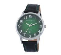 Alain Miller - Reloj analógico para hombre, color verde y negro, con fecha, imitación de piel, cuarzo, verde