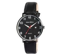 Alain Miller - Reloj analógico para hombre, negro, fecha, piel sintética, cuarzo, Negro