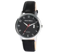 Alain Miller - Reloj analógico para hombre, negro, fecha, piel sintética, cuarzo, Negro