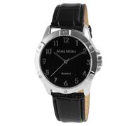 Alain Miller Reloj de pulsera para hombre de piel sintética en color negro, en una longitud de 24 cm, diseño clásico para cualquier hombre