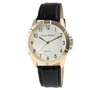 Alain Miller Reloj de pulsera para hombre de piel sintética en color negro, en una longitud de 24 cm, diseño clásico para cualquier hombre