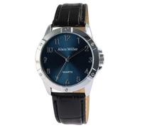Alain Miller Reloj de pulsera para hombre de piel sintética en color negro, en una longitud de 24 cm, diseño clásico para cualquier hombre