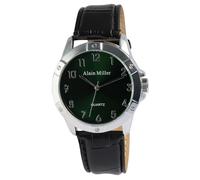 Alain Miller Reloj de pulsera para hombre de piel sintética en color negro, en una longitud de 24 cm, diseño clásico para cualquier hombre