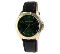 Alain Miller Reloj de pulsera para hombre de piel sintética en color negro, en una longitud de 24 cm, diseño clásico para cualquier hombre