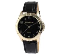 Alain Miller Reloj de pulsera para hombre de piel sintética en color negro, en una longitud de 24 cm, diseño clásico para cualquier hombre