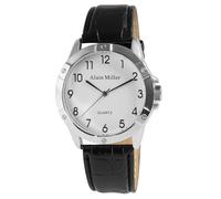 Alain Miller Reloj de pulsera para hombre de piel sintética, longitud de 24 cm, diseño clásico para cualquier hombre, Negro