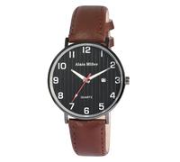Alain Miller Reloj para hombre con correa de piel sintética marrón + negro