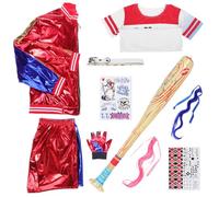 Alaiyaky Disfraz de Harley para mujer, disfraz de payaso de Quinn, disfraz de Quinn, con guantes, collar, peluca, calcetines, globo, para niñas, para carnaval, Halloween (niña, 120)
