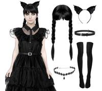 Alaiyaky Juego de disfraz de Wednesday, disfraz de carnaval para mujer y niña, vestido de boda con peluca, vestido de noche negro para carnaval, Halloween, fiesta temática (mujer C, XL)