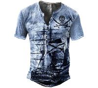 ALAIYO Men 3D Print T-Shirt Men Digital Printing T-Shirt Men Round Neck Loose Short Sleeve Men Button Placket Streetwear Men Sport Tshirt TD-14 M