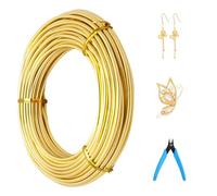 Alambre de aluminio de calibre 9 de 50 pies, 3 mm, alambre de joyería flexible delgado para manualidades, alambre de modelado de metal, dorado (con tijeras y alicates)