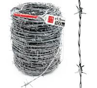 Alambre de espino 100 m Ø 1,5 mm doble torsión para cerca y seguridad exterior, alambre galvanizado resistente con espino para protección perimetral Lun Fix