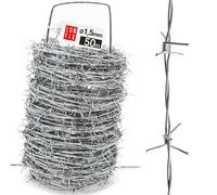 Alambre de espino 50 m Ø 1,5 mm doble torsión para cerca y seguridad exterior, alambre galvanizado resistente con espino para protección perimetral Lun Fix