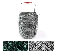 Alambre de espino, resistente a la tracción y a la rotura, 50 m de longitud, 1,7 mm, rollo de alambre de sauce con asa, como valla de alambre, valla de pasto, valla salvaje, galvanizado)
