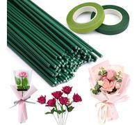 Alambre de Tallo Verde Oscuro para Flores con dos rollos de cinta floral