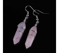 Alambre Envuelto Cristal Natural Cuarzo Amatistas Chakra Hexágono Gancho Colgante Ojo De Tigre Piedra Pendiente Para Mujer Joyería,Cuarzo Rosa