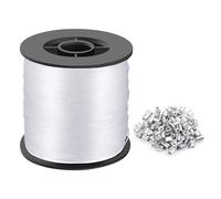 Alambre invisible transparente fuerte para colgar, línea de pesca de nailon de 0.8 mm, 656 pies con 100 fundas de crimpado de aluminio para marco de fotos, luz de cadena, maceta, manualidades