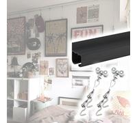 Alambre para colgar cuadros con riel de clic, sistema de exposición de arte, juego de ganchos discretos para fotos y pinturas, riel de 2 m y cable de 300 cm, ideal para estudios y museos