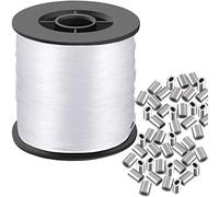 Alambre transparente invisible para colgar de 0,9 mm hasta 60 libras, 200 m (218,7 yardas) fuerte hilo de nailon para cuentas de costura ornamentos con 60 fundas de aluminio engarzado, kit para