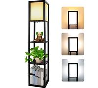 Alampia Lámpara de Pie Madera, Lámpara de Piso 3000K-5000K con Estante, Lámpara de Lectura con Portalámparas E27, Decoraciones Interiores Adecuado Para el Salón y el Dormitorio (Bombilla Incluida)