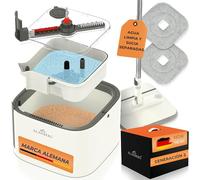 ALANBERG Clean-Spin Mop Gen2 - Trapeador Plano 360° autoescurrible, Doble cámara, Tanque extraíble, 2 Almohadillas Microfibra Reutilizables - Blanco