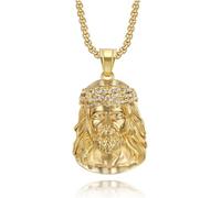 ALANETA Collar Cristo. Cara de Jesús con Cristales Brillantes, Acero Inoxidable Bañado en Oro 18K, Cadena de 60 cm, Joyería Religiosa. Regalo para Él y Ella. Hecha a Mano